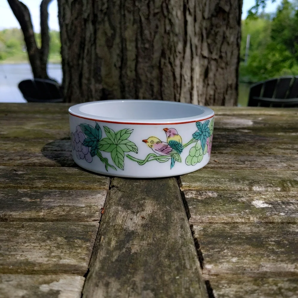 Vintage Williams Sonoma Oriental Asian Painted Bird Porcelain Wine Coaster
